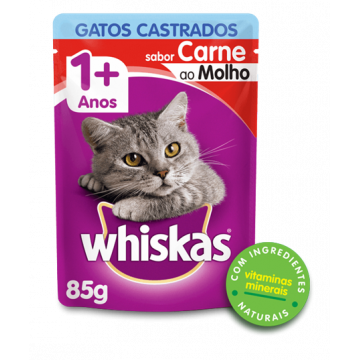Sachê Whiskas  Carne ao Molho para Gatos Adultos Castrados - 85g